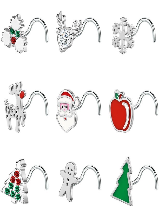 BodyAce 20G Christmas Nose Rings Nostril Studs, Stainless Steel Nose Stud l Shaped Nostril Ring, Corkscrew Nose Piercing Christmas Jewelry for Women Men [B:Screw] - Image 1